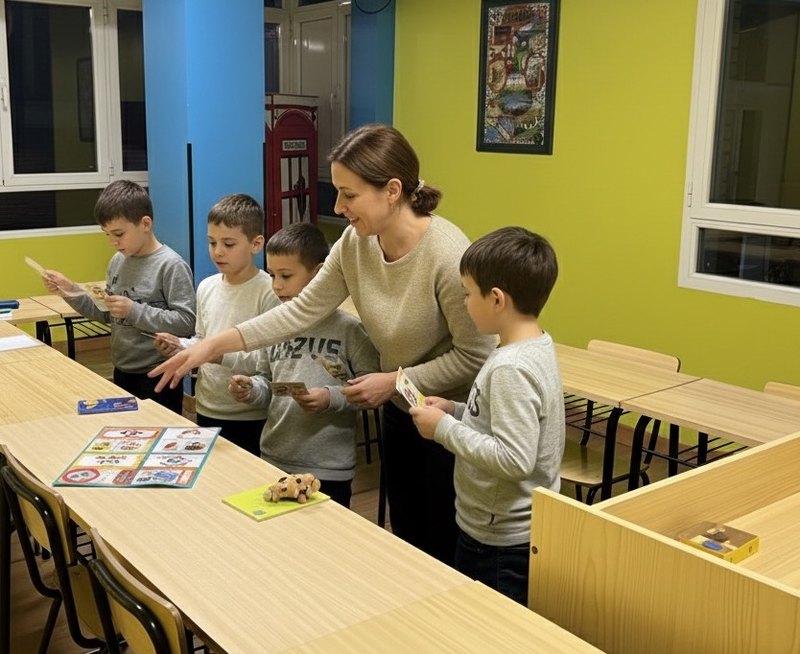 Trabajo en mesa con apoyo de la profesora