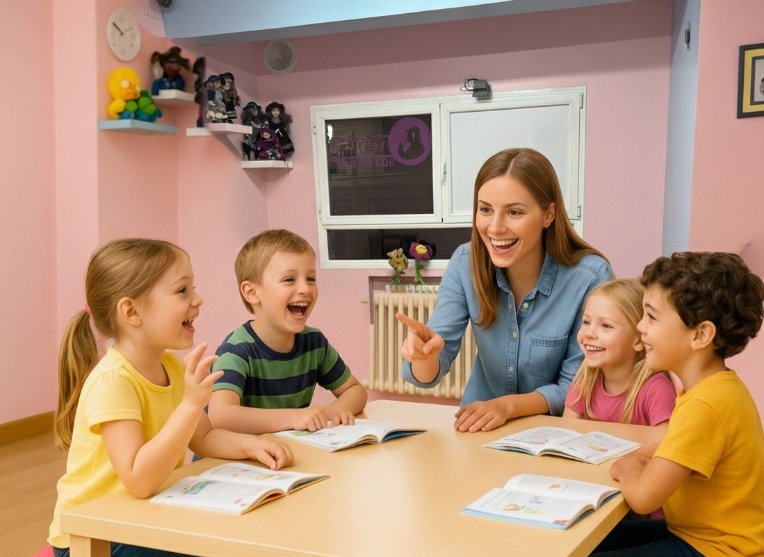 Niños y profesora en clase de inglés en Idiomas Watson